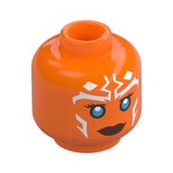 Minifig Head Ahsoka, White Markings, Blue Eyes, Dark Red Lips, Smile / Angry Grinn