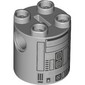 Brick Round 2 x 2 x 2 Robot Body, Axle Holder '+' Orientation with Silver Astromech Droid Print (R2-BHD)