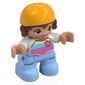 Duplo Figure Child with Hair and Bike Helmet Bright Light Orange, Bright Light Blue Legs, Striped Shirt with Heart Print