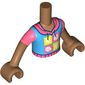 Minidoll Torso Boy with Dark Azure Shirt, Coral Trim, Coral/Bright Light Yellow Squares print, Medium Nougat Arms and Hands