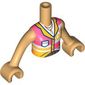 Minidoll Torso Girl with Coral/Bright Light Orange Shirt, Dark Blue Trim print, Warm Tan Arms and Hands
