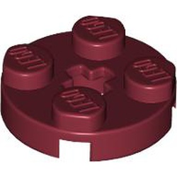 LEGO part 4032a Plate Round 2 x 2 with Axle Hole Type 1 (+ Opening) in Dark Red