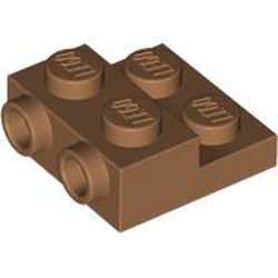 LEGO part 99206 PLATE 2X2X2/3 W. 2. HOR. KNOB in Medium Nougat