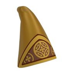 Hat Cone Drooping with Dark Red/Gold Triangle, Gold Decorations on Metal Red Background print