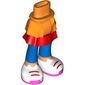 Minidoll Hips and Red/Orange Layered Skirt, Blue Pants, Nougat Legs, White Shoes, Red Laces, Coral Soles print