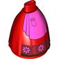 Minidoll Skirt Full with No Hips or Feet with Dark Pink Apron, Flowers on Dark Red Field print