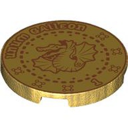 Tile Round 3 x 3 with Dark Red Galleon, Dragon, 'UNUM GALLEON 1' print