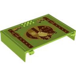 LEGO part 80909pr0015 Plate Special Book 11 x 16 with 2 x 4 Container, 2 x 4 Studs on Edge, Hole with Reddish Brown Straps, Big Ben, Pirate Ship, Moon  print in Bright Yellowish Green/ Lime