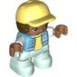 Duplo Figure Child with Hair and Cap Bright Light Yellow, Light Aqua Legs, Bright Light Yellow Shirt Print