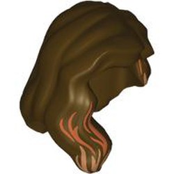 LEGO part 85974pr0008 Hair Mid-Length with Part over Front of Right Shoulder and Nougat/Medium Nougat Streaks print in Dark Brown