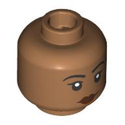 LEGO part 28621pr9835 Minifig Head Helen Lasichanh, Black Eyebrows, Dark Red Lips in Medium Nougat