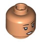 Minifig Head Black Eyebrows, Dark Orange Lips, Smile/Raised Eyebrow, Hearing Aid on Left Side