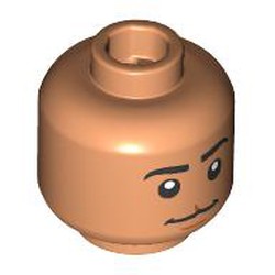 LEGO part 28621pr9832 Minifig Head Black Eyebrows, Cleft Upper Lip, Smile, Closed Mouth/Open Mouth in Nougat