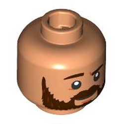 LEGO part 28621pr9831 Minifig Head Dark Brown Eyebrows, Thick Beard, Smile, Open Mouth/Closed Mouth in Nougat