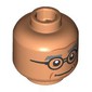 Minifig Head Thick Dark Bluish Grey Eyebrows, Black Glasses, Wrinkles, Crooked Smile