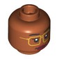 Minifig Head Black Eyebrows, Gold Glasses, Dark Red Lips, Wink/Neutral