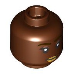 LEGO part 28621pr9822 Minifig Head Black Eyebrows, Nougat Eyeshadow, Tan Lips, Smile, Open Mouth/Closed Mouth in Reddish Brown