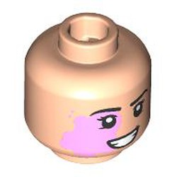 LEGO part 28621pr9819 Minifig Head Black Eyebrows, Port-Wine Stain, Open Mouth Smile, Teeth/Tongue in Light Nougat