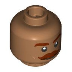 LEGO part 28621pr9805 Minifig Head, Thich Dark Red Eyebrows, Mustache in Medium Nougat