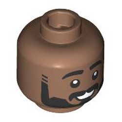 LEGO part 28621pr9813 Minifig Head Thick Black Eyebrows, Beard, Smile, Straight/Raised Eyebrows in Medium Brown