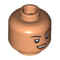 LEGO part 28621pr9809 Minifig Head Black Eyebrows, Nougat Lips, Open Mouth Smile/Raised Eyebrow in Nougat