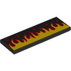 LEGO part 69729pr0030 Tile 2 x 6 with Red and Yellow Flames print in Black