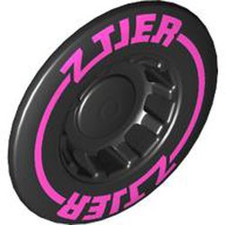 LEGO part 49098pr0002 Hub Cap 24mm without Tube with Dark Pink 'Z TIER' print in Black