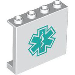 LEGO part 60581pr0036 Panel 1 x 4 x 3 with Dark Turquoise Star of Life print in White