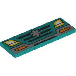 LEGO part 69729pr0029 Tile 2 x 6 with Car Front, Headlights, Grill, Star of Life print in Bright Bluish Green/ Dark Turquoise