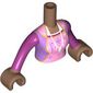 Minidoll Torso Woman with Bright Pink/Lavender Dress, White Necklace print, Magenta Arms, Medium Brown Hands