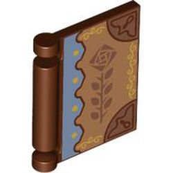 LEGO part 24093pr0042 Book Cover with Rose on Medium Nougat/Sand Blue Background print in Reddish Brown