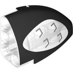 LEGO part 2438pr0003 Technic Panel Round Corner 5 x 3 x 2 Left with Black headlight print in Transparent/ Trans-Clear