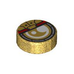 LEGO part 98138pr9972 Tile Round 1 x 1 with Armored White Eye print in Warm Gold/ Pearl Gold