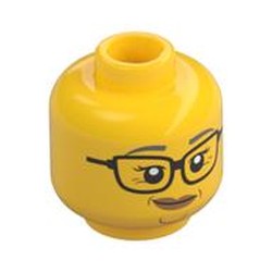 Minifig Head, Dark Bluish Grey Eyebrows, Glasses, Crooked Smile / Open Mouth Teeth Smile Print