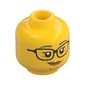 Minifig Head, Dark Bluish Grey Eyebrows, Glasses, Crooked Smile / Open Mouth Teeth Smile Print