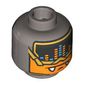 Minifig Head Silver / Gold Horned Demon, Visor with Music Equalizer, Orange Face with Gold Trim / Dark Azure Face with Silver Trim Print
