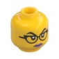Minifig Head, Raised Black Eyebrows, Black Glasses, Lavender Lips, Angry Stare/Smirk