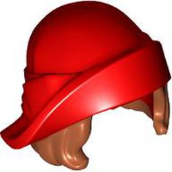 LEGO part 27955pat0002 Hair and Hat, Soft Folded Brim Hat over Medium Nougat Bob Cut Hair Pattern in Bright Red/ Red