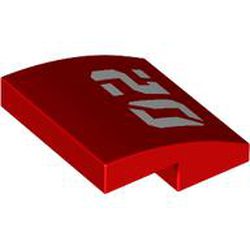 LEGO part 15068pr0084 Slope Curved 2 x 2 x 2/3 with White '02' print in Bright Red/ Red