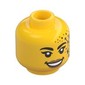 Minifig Head Black Eyebrows, Nougat Lips, Gold Dots, Silver Star with Constellation