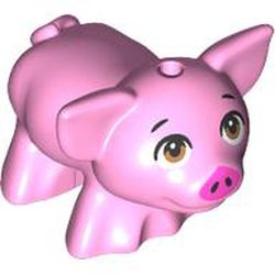 LEGO part 28318pr0005 Animal, Pig, Small with Light Brown Eyes, Dark Pink Nose print in Light Purple/ Bright Pink