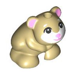 LEGO part 24183pr0012 Animal, Hamster, Black Eyes, Whiskers, Bright Pink Nose, Ears, White Face in Brick Yellow/ Tan