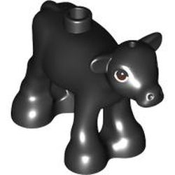 LEGO part 5150pr0001 Animal, Cow, Baby / Calf with Reddish Brown Eyes and White Pupils Print in Black
