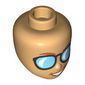 Minidoll Head Dark Orange Eyebrows, Lips, Black Glasses, Bright Light Blue Glass