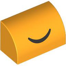 LEGO part 37352pr0033 Brick Curved 1 x 2 x 1 No Studs with Black Smile print in Flame Yellowish Orange/ Bright Light Orange