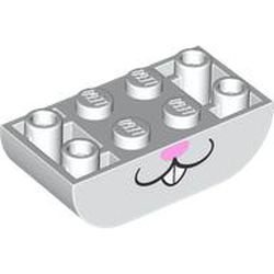 LEGO part 5174pr0004 Brick Curved Double 2 x 4 Inverted with Bunny/Rabbit Face, Bright Pink Nose print in White