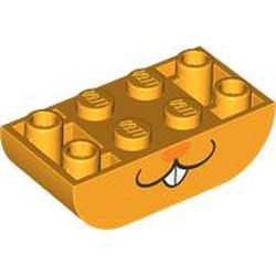 LEGO part 5174pr0005 Brick Curved Double 2 x 4 Inverted with Bunny/Rabbit Face, Dark Orange Nose print in Flame Yellowish Orange/ Bright Light Orange