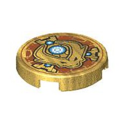 Tile Round 2 x 2 with Dragon Head, White Gear in Dark Azure Circle print