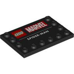 LEGO part 6180pr9994 Plate Special 4 x 6 with Studs on 3 Edges with 'LEGO', 'Marvel', 'SPIDER-MAN' Print in Black