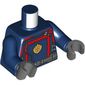Torso, Armor, Red Lining, Flame Symbol, Silver Belt print, Dark Blue Arms, Dark Bluish Gray Hands